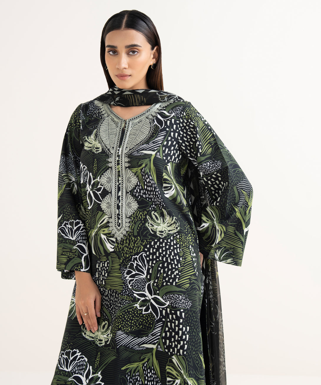 Women's Unstitched Lawn Embroidered Multi 3 Piece Suit