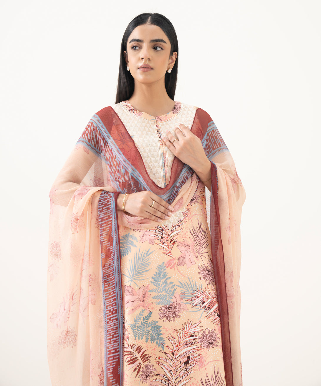Women's Unstitched Lawn Embroidered Pink 3 Piece Suit