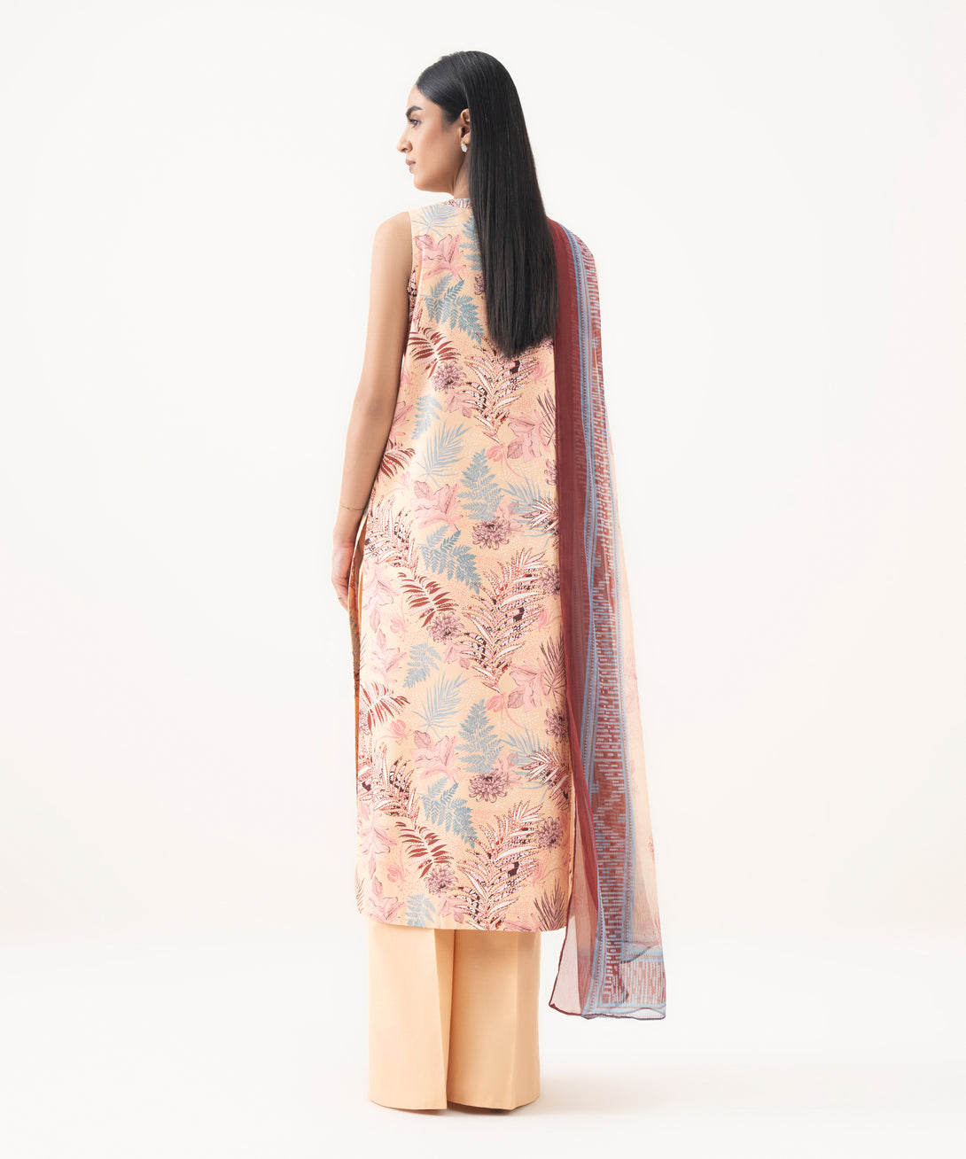 Women's Unstitched Lawn Embroidered Pink 3 Piece Suit