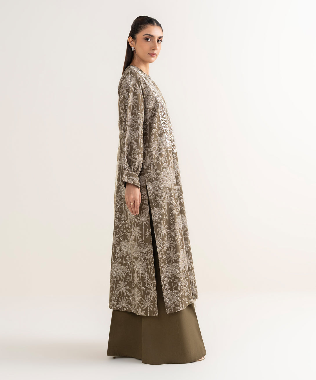 Women's Unstitched Lawn Embroidered Brown 3 Piece Suit