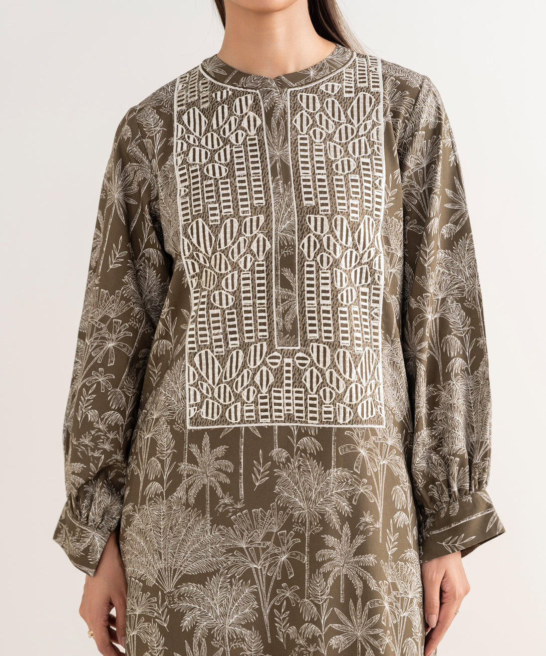 Women's Unstitched Lawn Embroidered Brown 3 Piece Suit