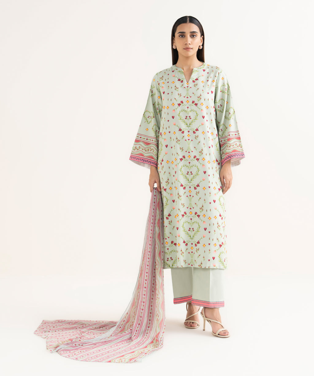 Women's Unstitched Lawn Embroidered Multi 3 Piece Suit