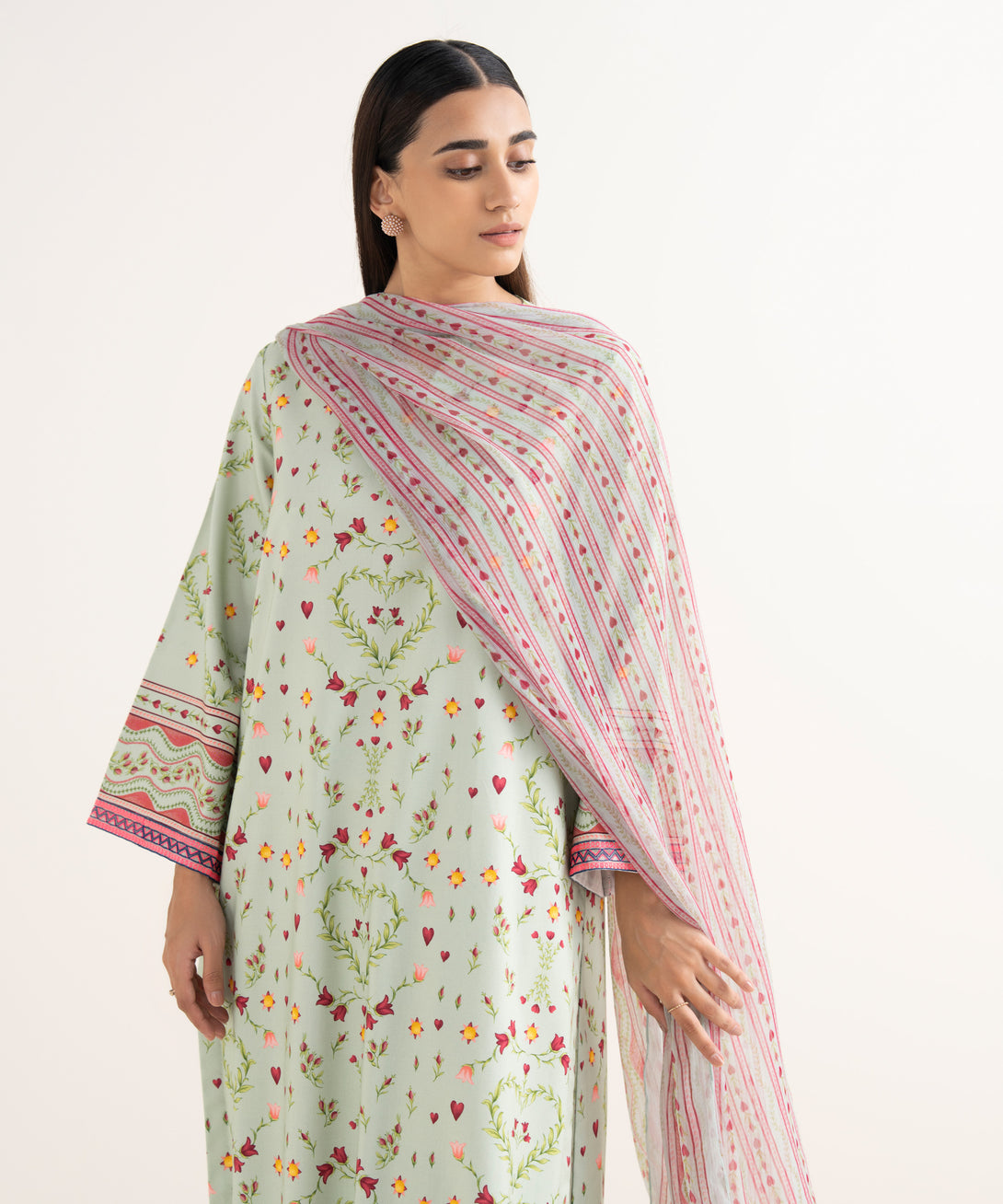 Women's Unstitched Lawn Embroidered Multi 3 Piece Suit