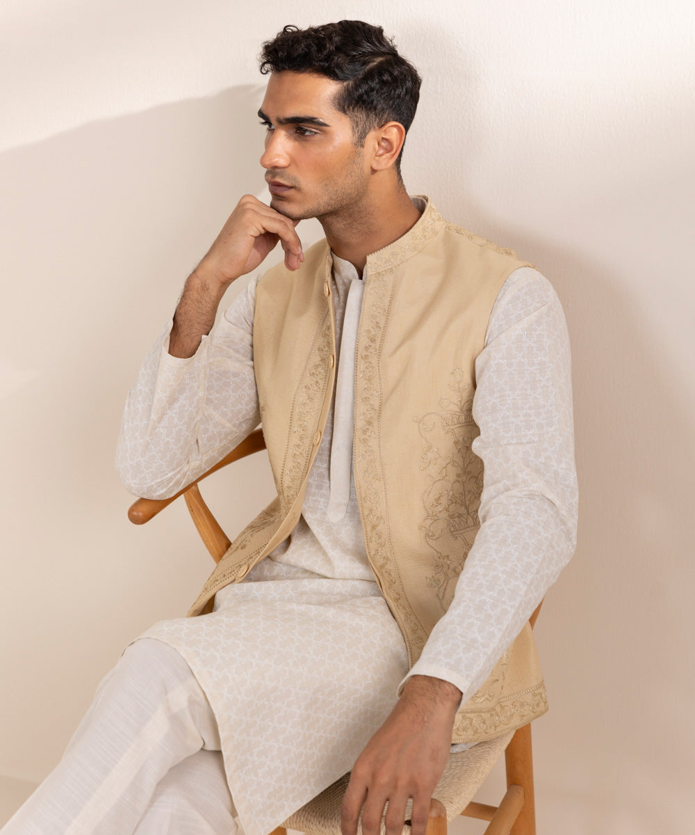 Embroidered Raw Silk Waistcoat