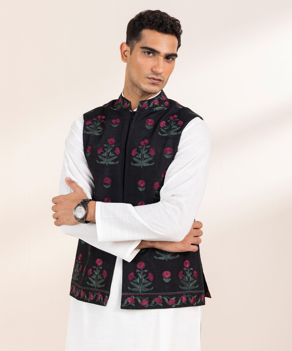 Embroidered Raw Silk Waistcoat