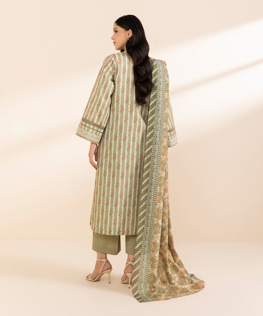 Women's Unstitched Light Khaddar Printed Beige 3 Piece Suit