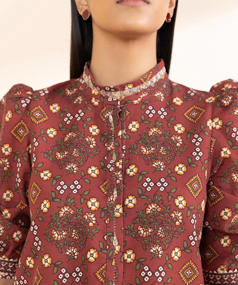 Women's Unstitched Light Khaddar Red Printed Shirt 