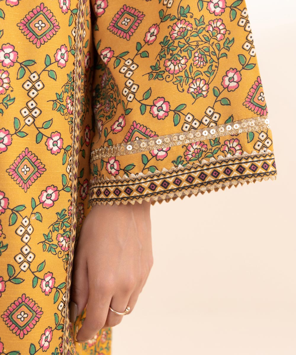 Women's Unstitched Light Khaddar Yellow Printed Shirt 