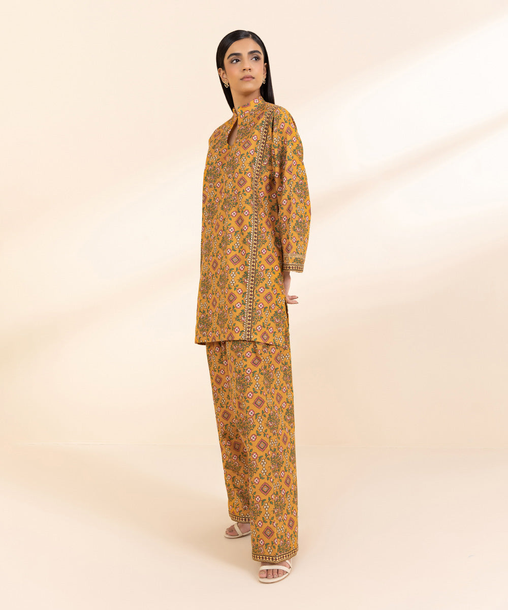 Women's Unstitched Light Khaddar Yellow Printed Shirt 