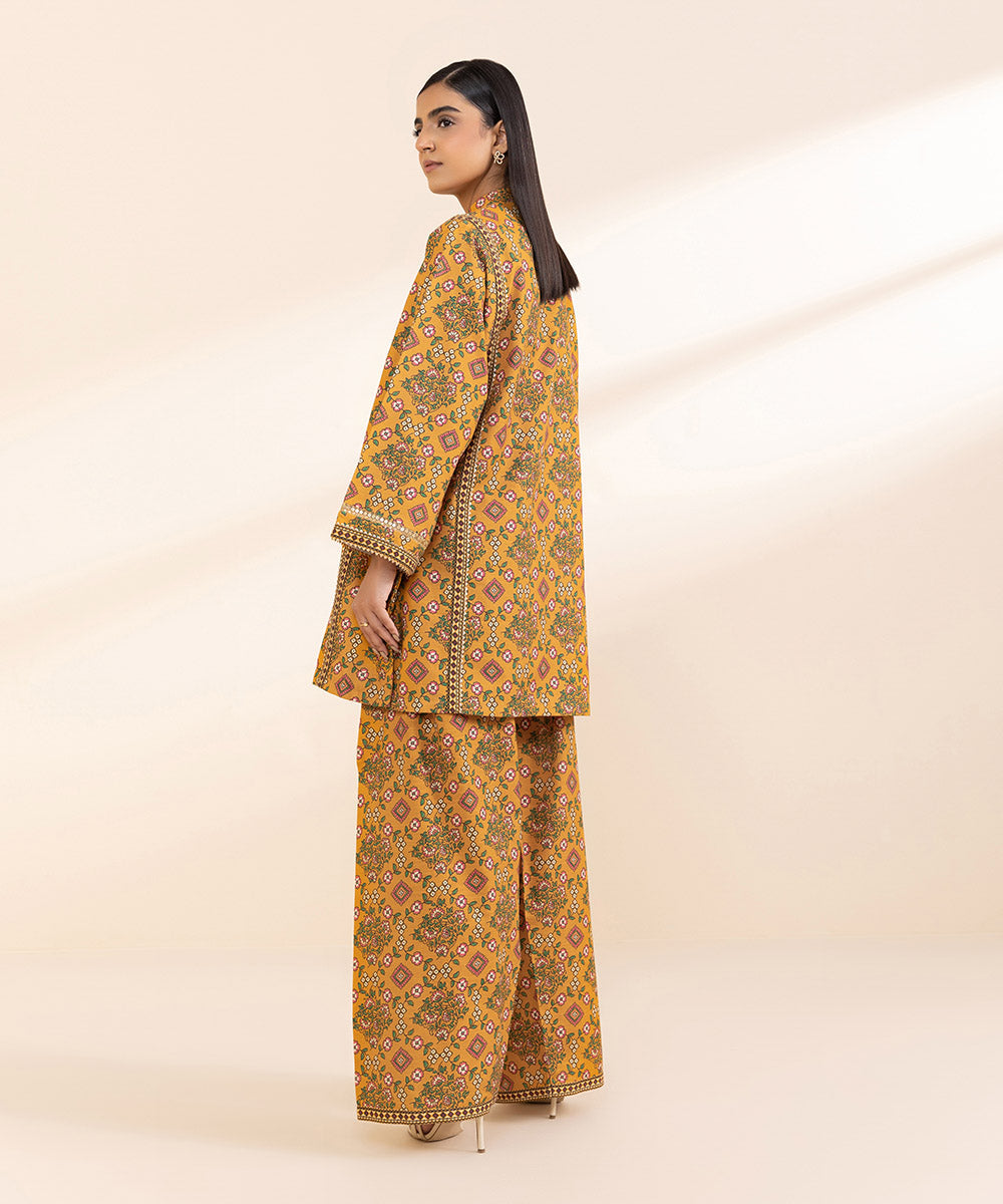 Women's Unstitched Light Khaddar Yellow Printed Shirt 