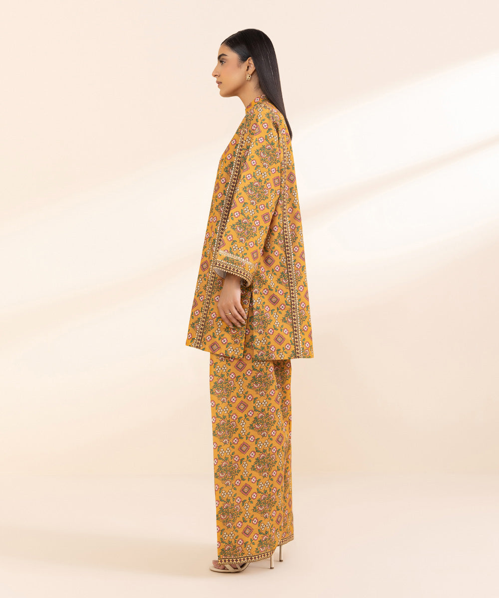 Women's Unstitched Light Khaddar Yellow Printed Shirt 