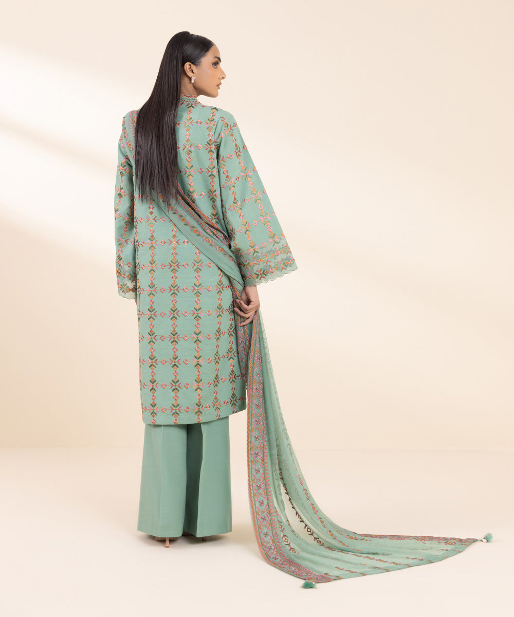 Women's Unstitched Khaddar Embroidered Blue 3 Piece Suit