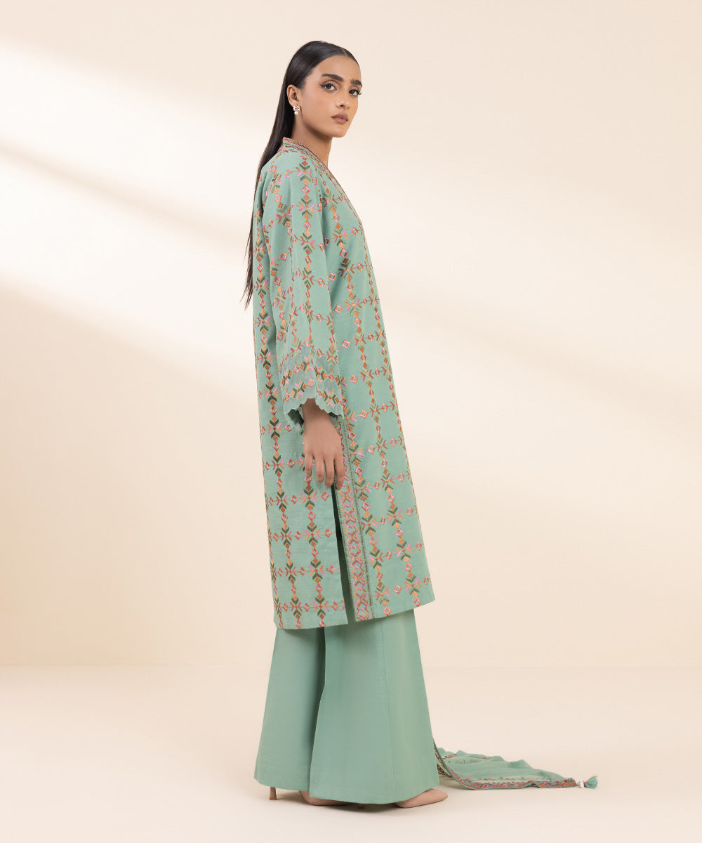 Women's Unstitched Khaddar Embroidered Blue 3 Piece Suit