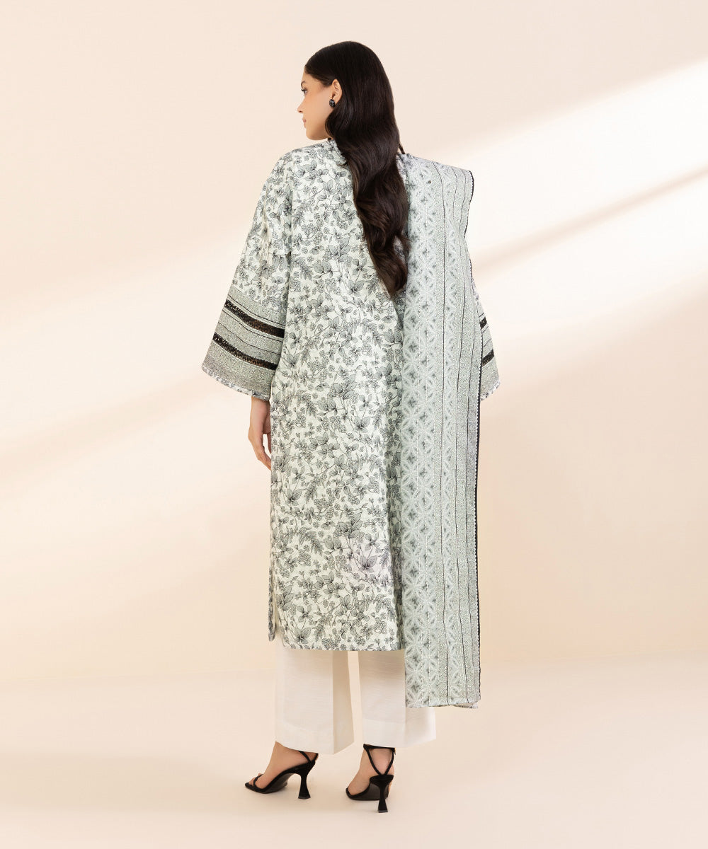 Women's Unstitched Light Khaddar Printed White 3 Piece Suit