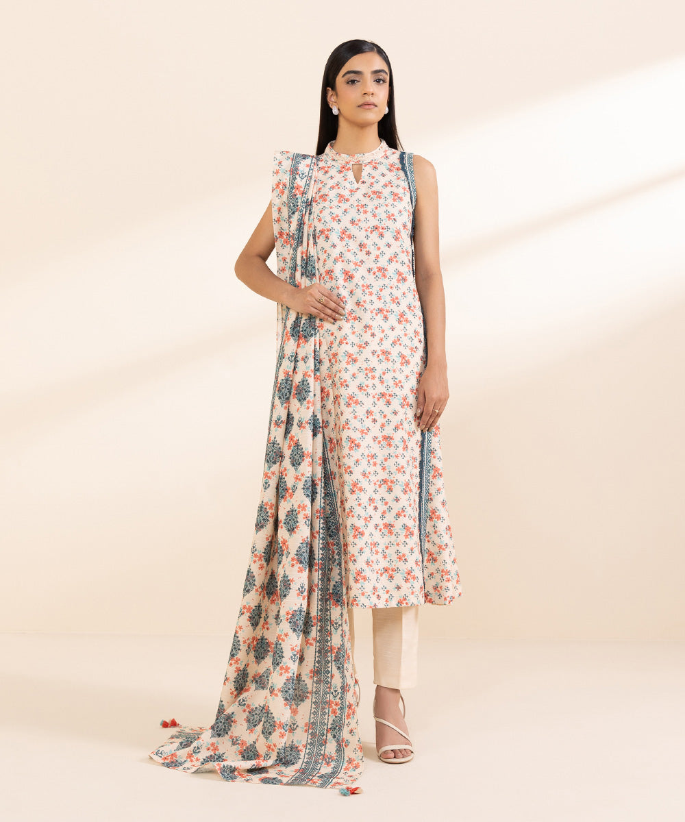 Women's Unstitched Light Khaddar Printed Multi 2 Piece Suit