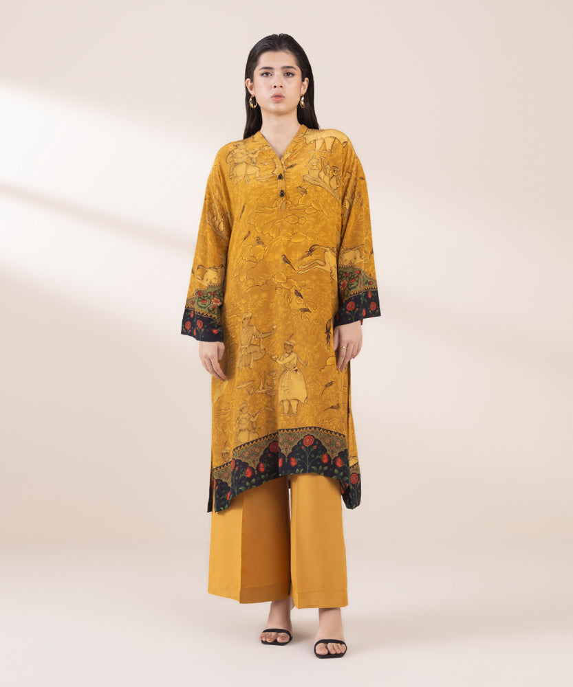 Women's Pret Burnt Mustard 2 Piece Printed Raw Silk Suit