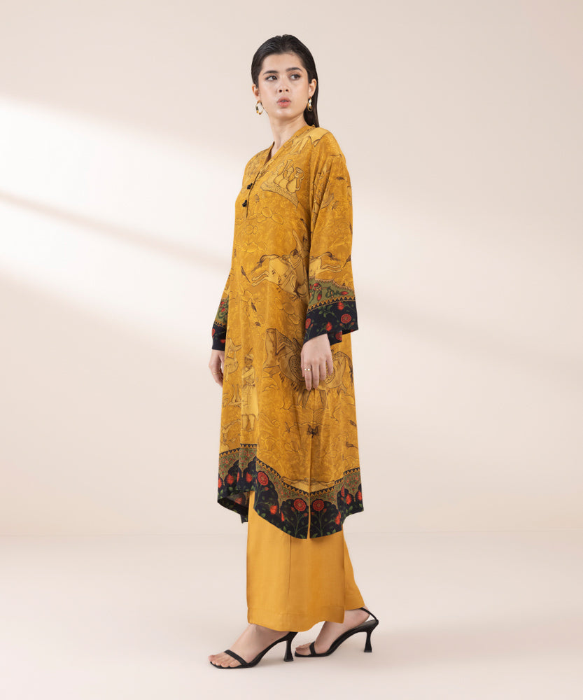 Women's Pret Burnt Mustard 2 Piece Printed Raw Silk Suit