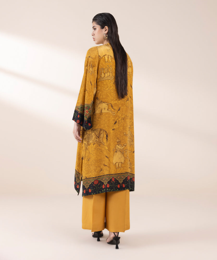 Women's Pret Burnt Mustard 2 Piece Printed Raw Silk Suit