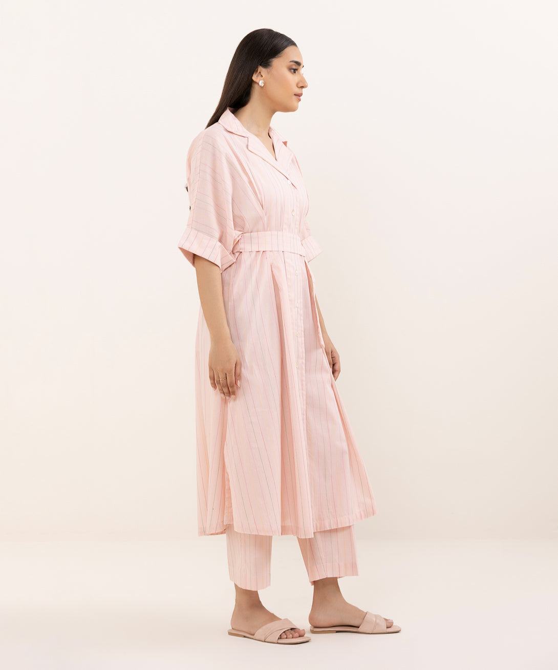 Women's RTW Dobby Pink Solid Button Down Shirt