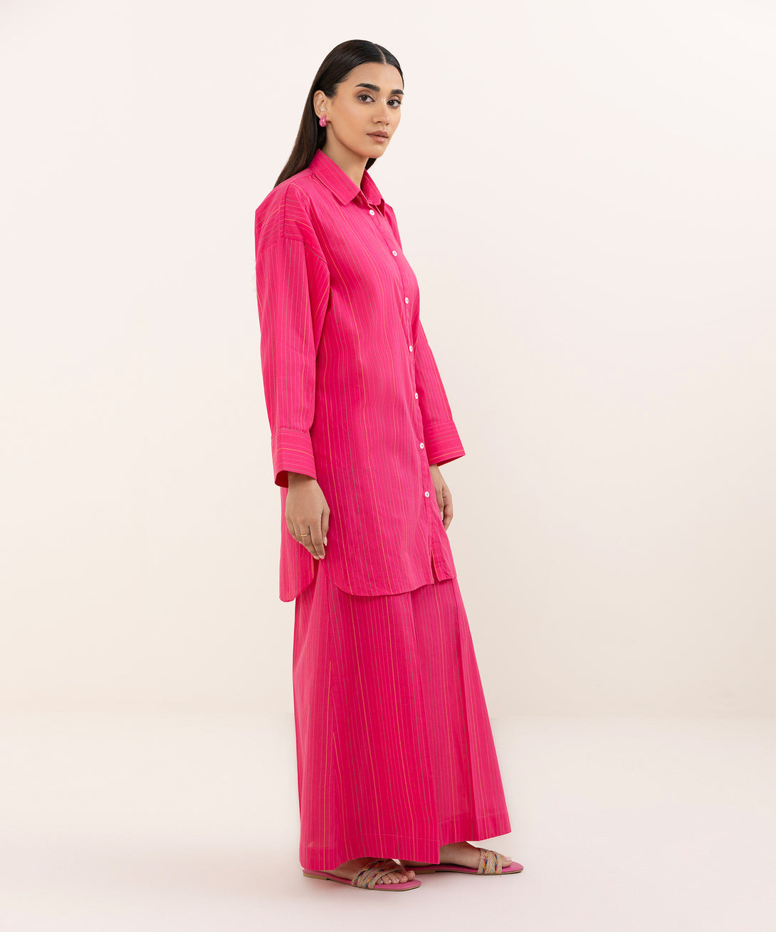 Women's RTW Dobby Pink Solid Button Down Shirt