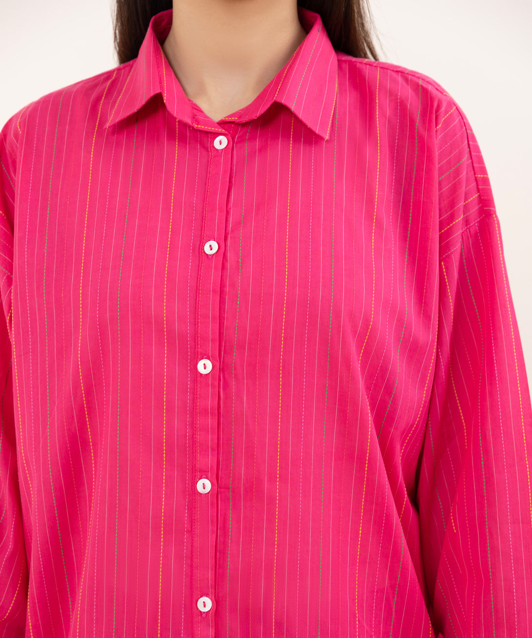 Women's RTW Dobby Pink Solid Button Down Shirt