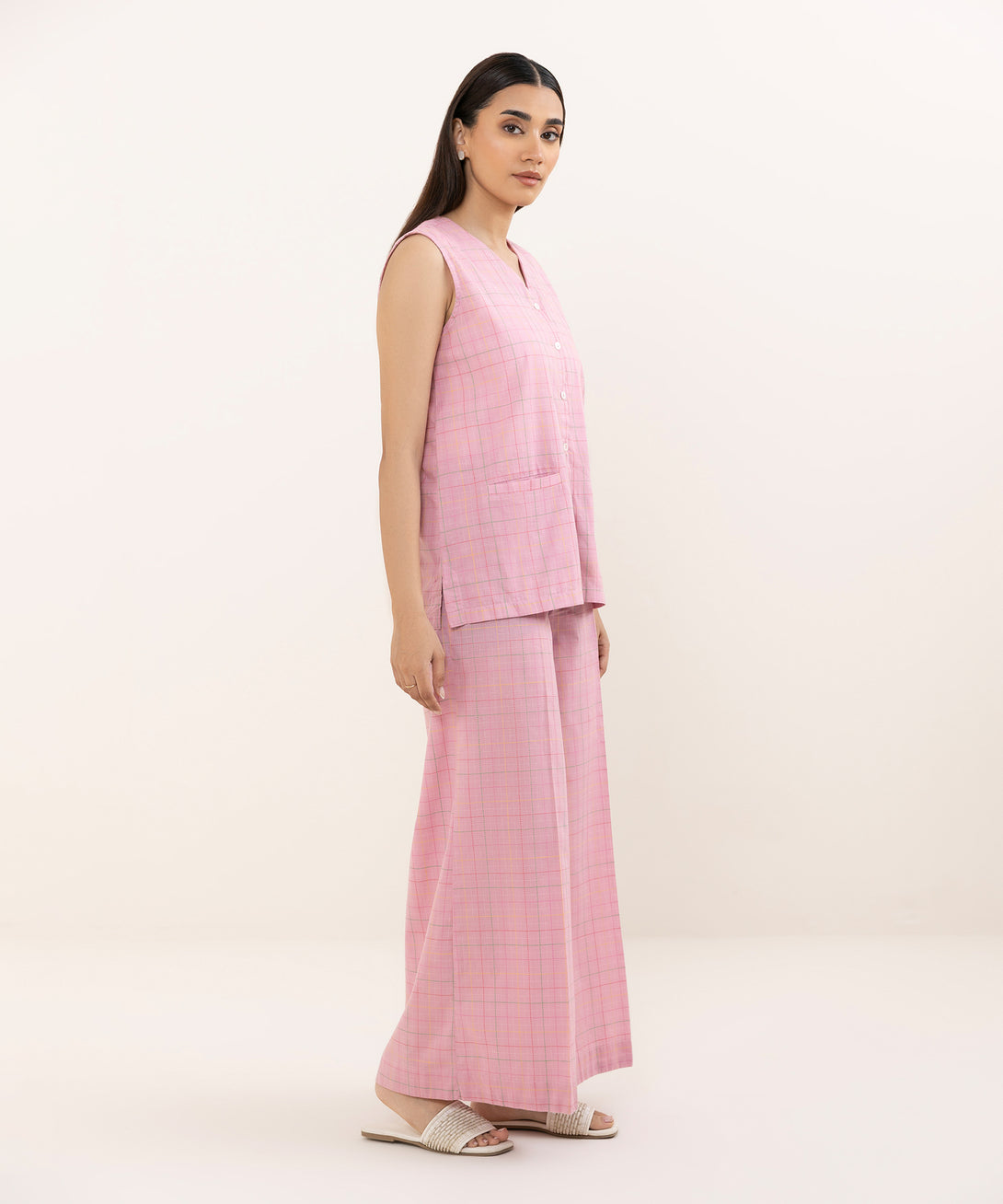 Women's RTW Dobby Pink Solid Button Down Shirt
