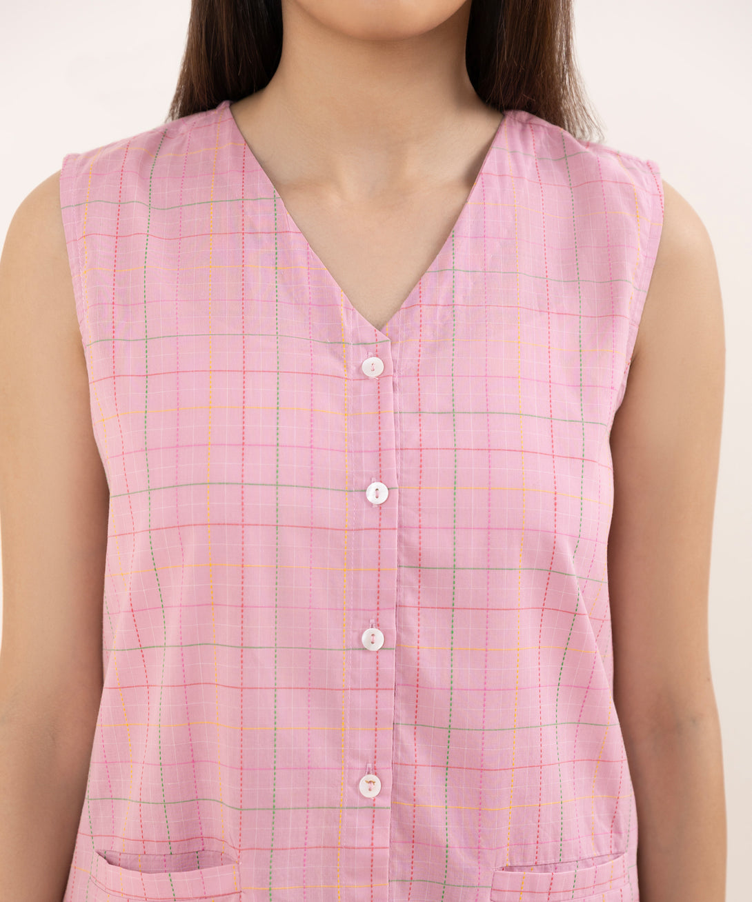 Women's RTW Dobby Pink Solid Button Down Shirt