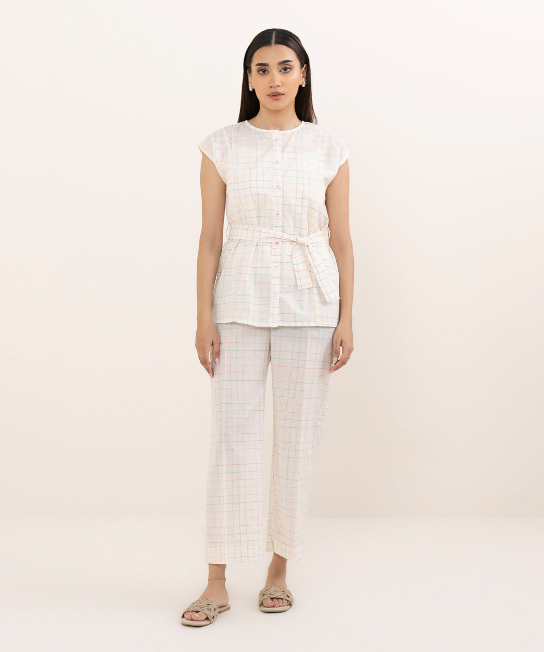 Women's RTW Dobby White Solid Button Down Shirt