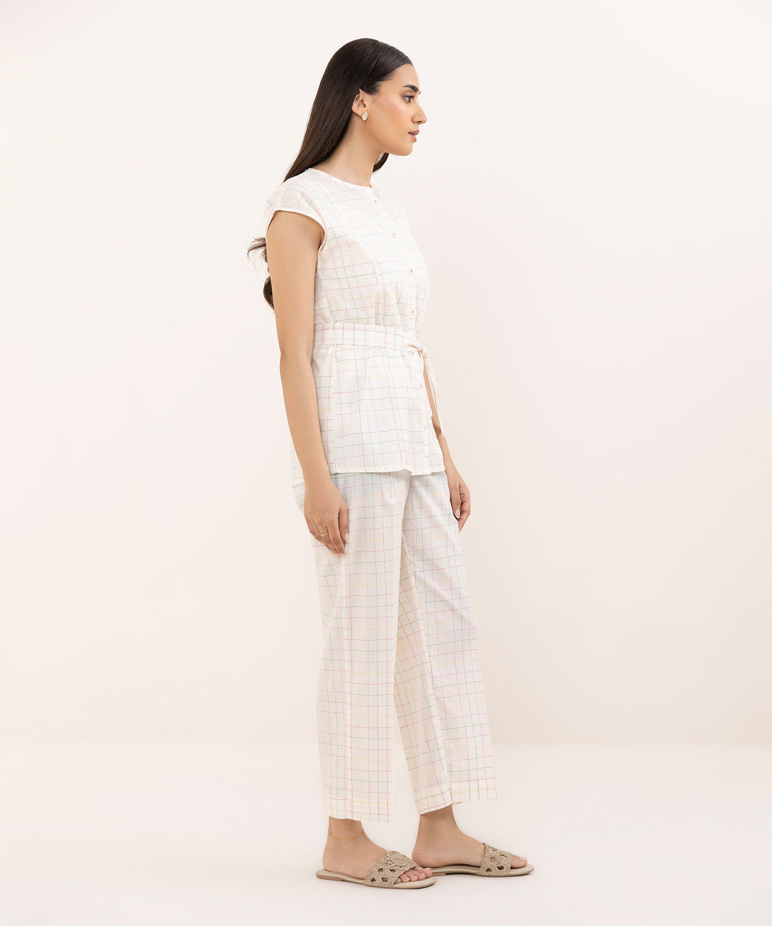Women's RTW Dobby White Solid Button Down Shirt