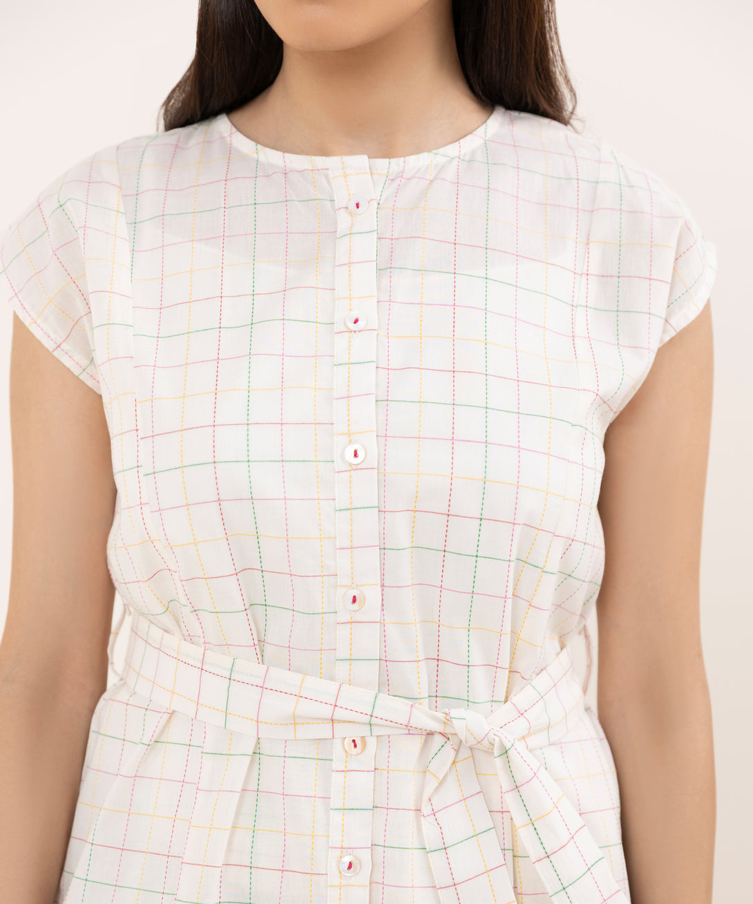 Women's RTW Dobby White Solid Button Down Shirt