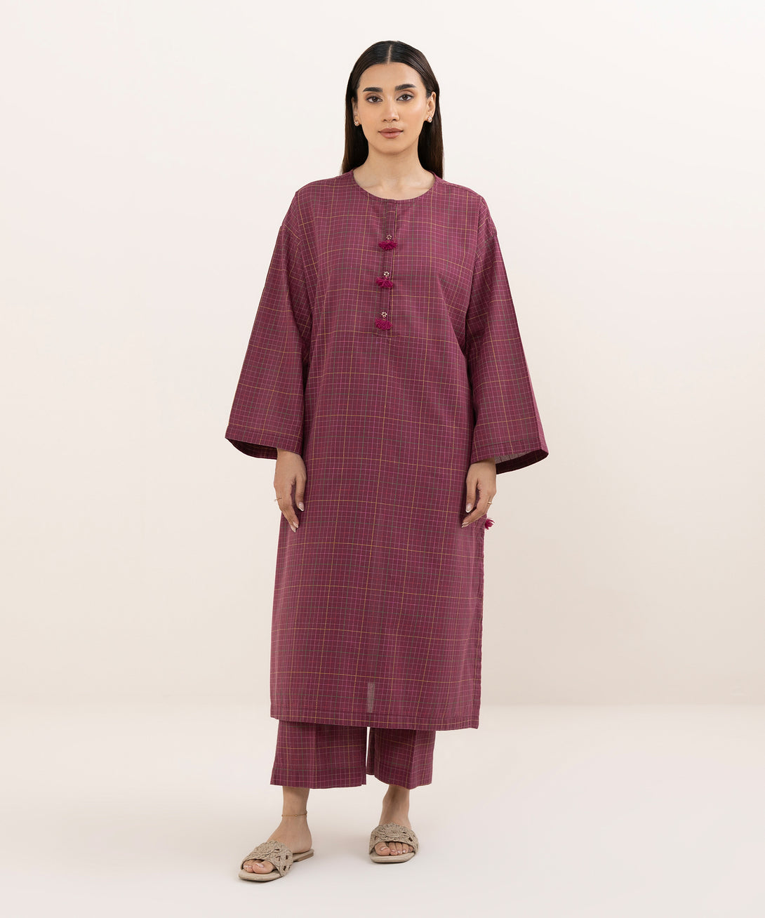 Women's RTW Dobby Purple Solid Boxy Shirt