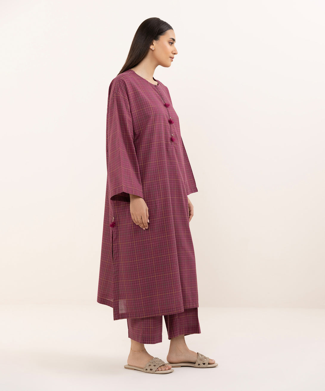 Women's RTW Dobby Purple Solid Boxy Shirt