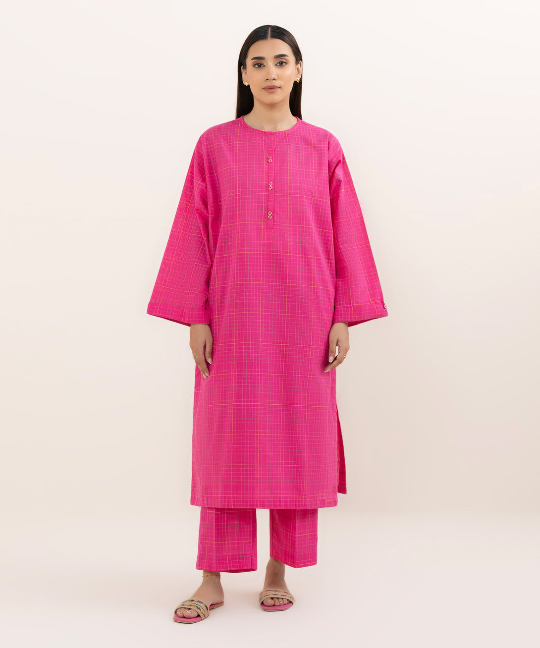 Women's RTW Dobby Pink Solid Boxy Shirt