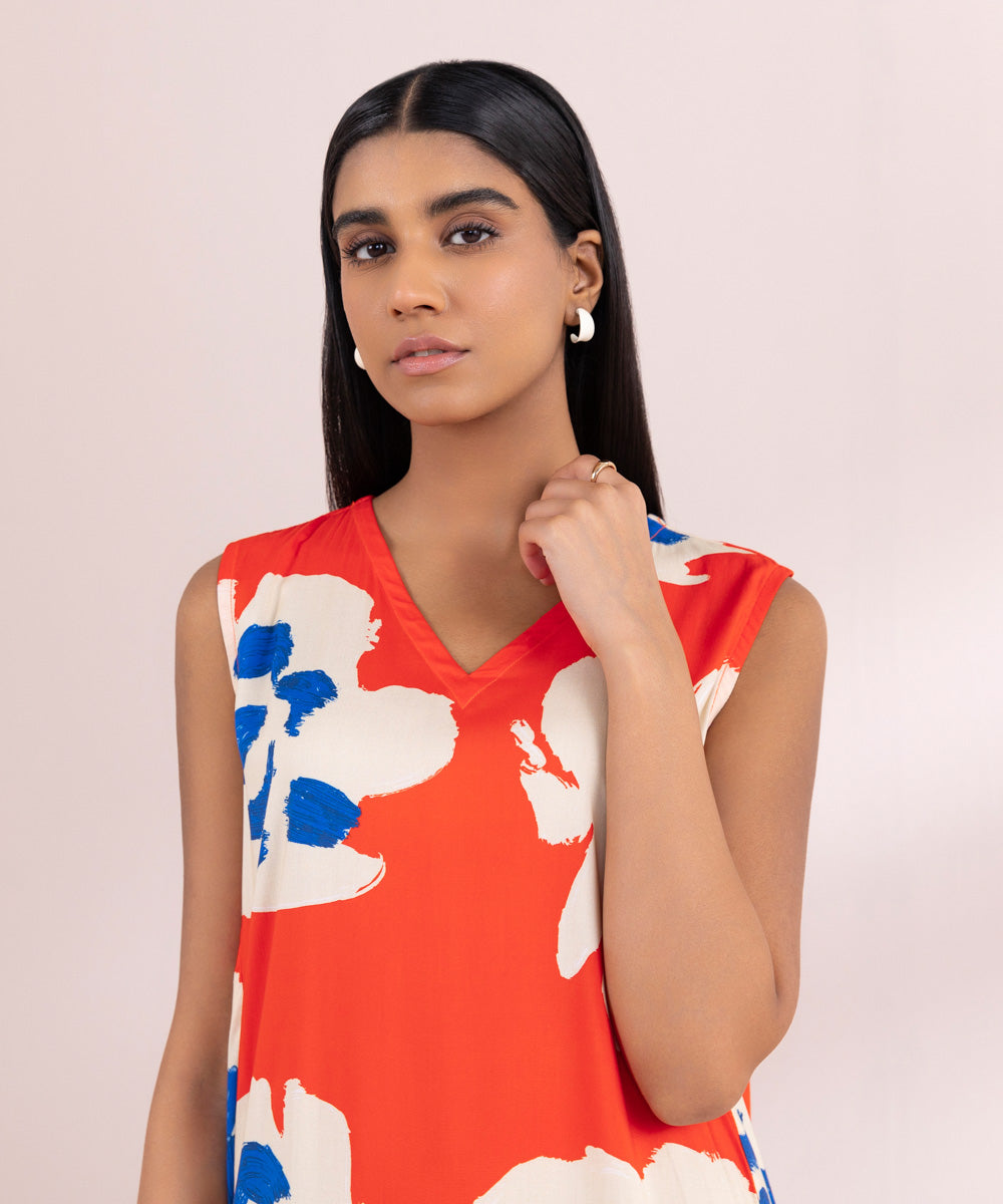 Women's Pret Arabic Lawn Orange Printed A-Line Shirt