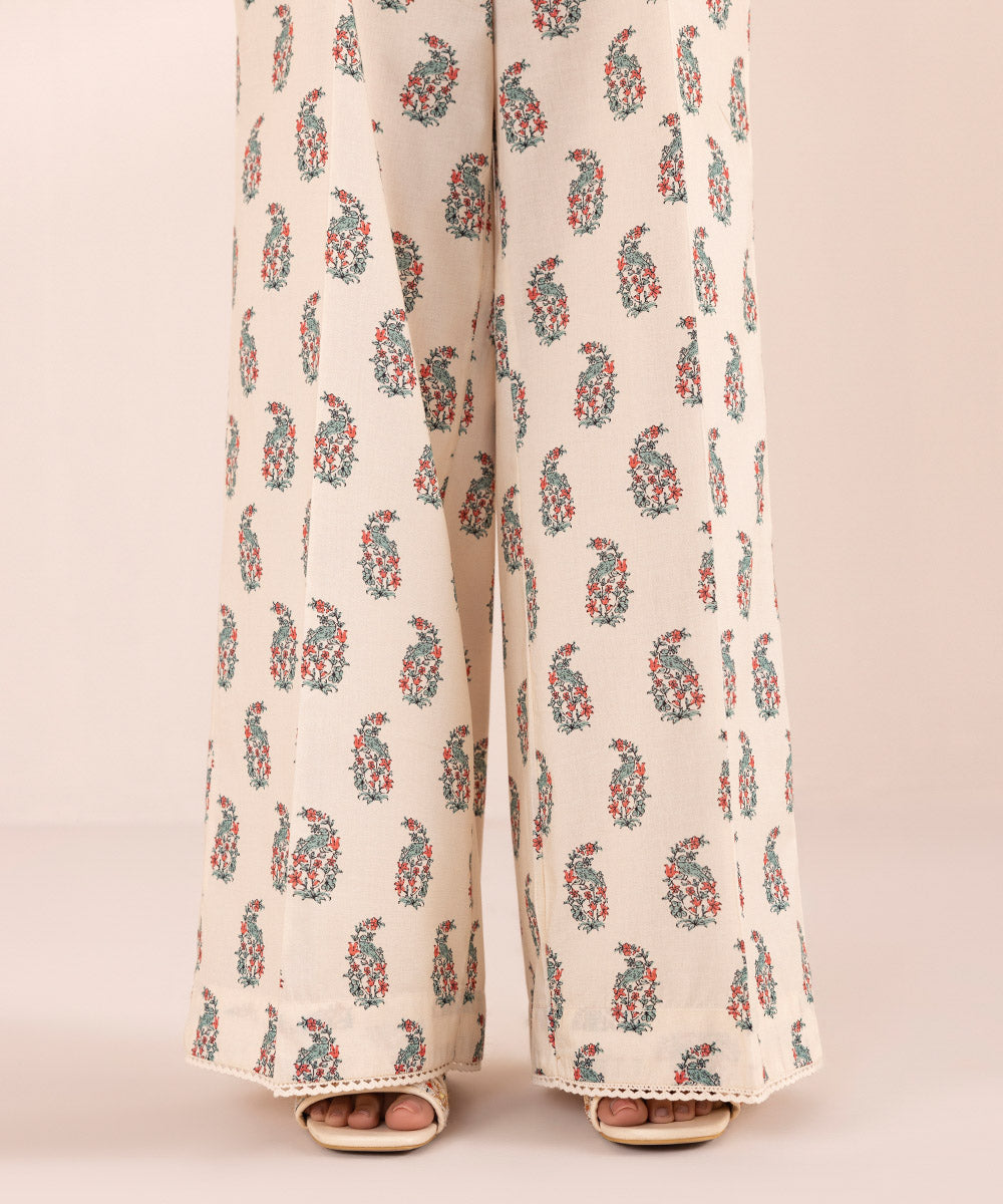 Women's Pret Cambric Off White Printed Culottes