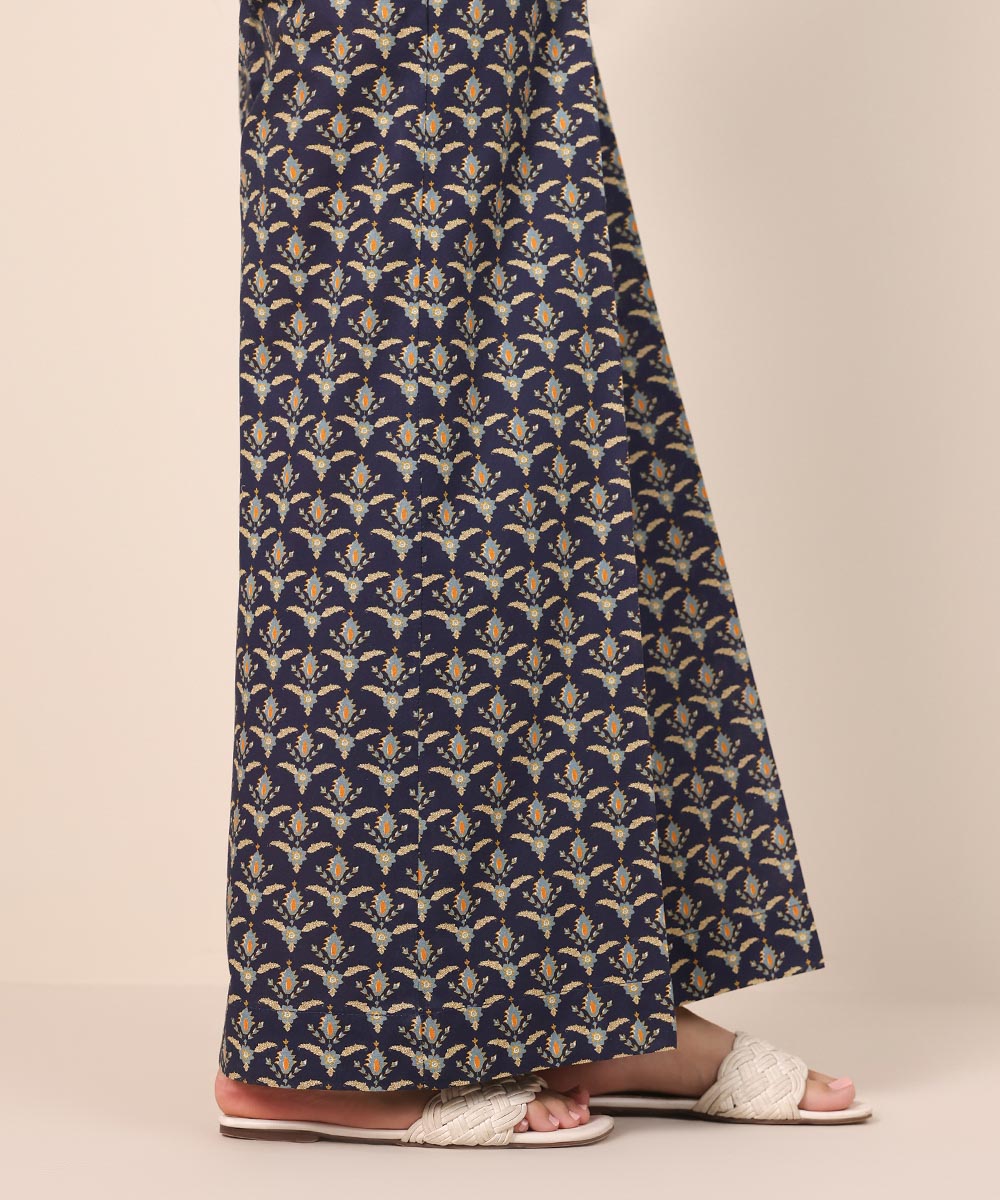 Women's Pret Cambric Blue Printed Flared Pants