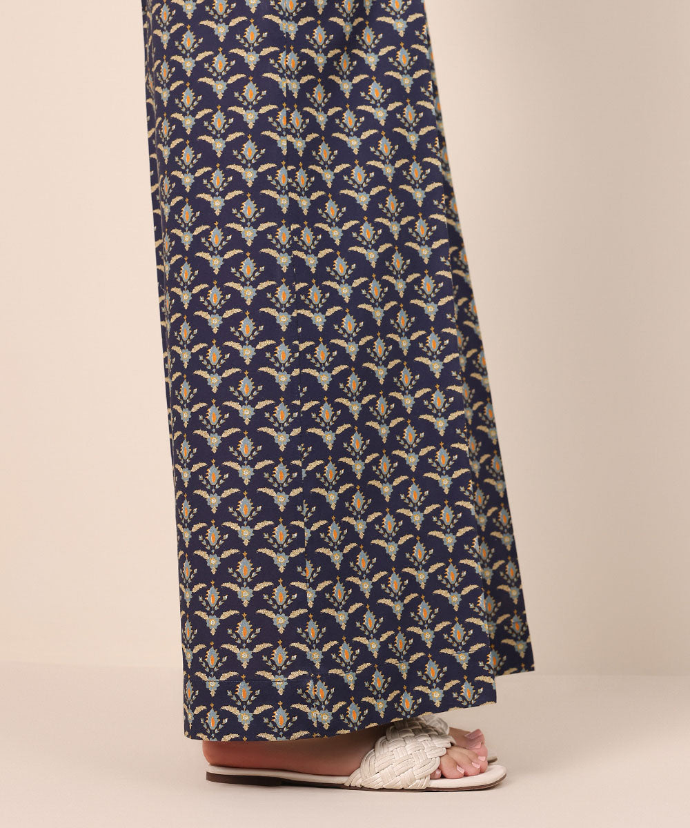 Women's Pret Cambric Blue Printed Flared Pants