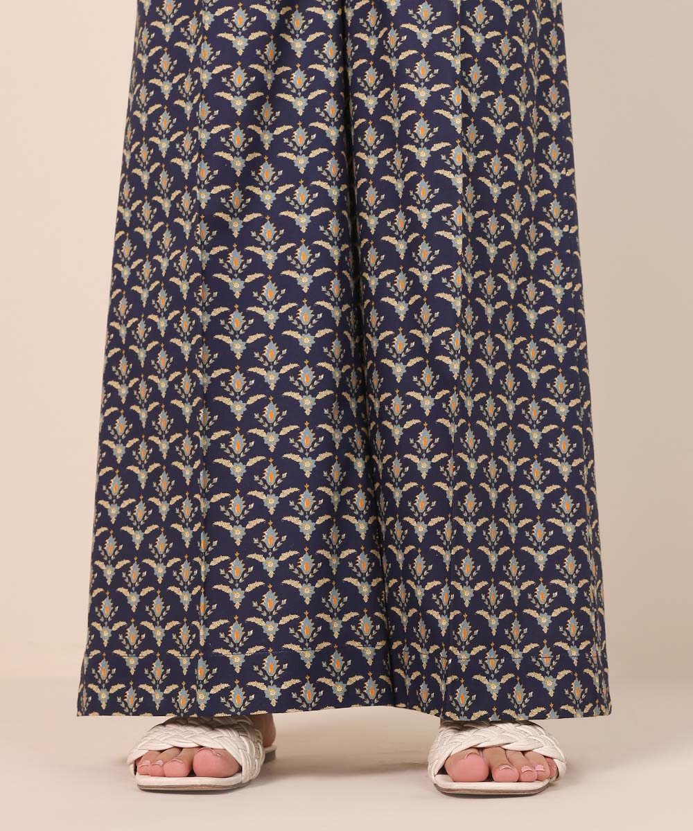 Women's Pret Cambric Blue Printed Flared Pants