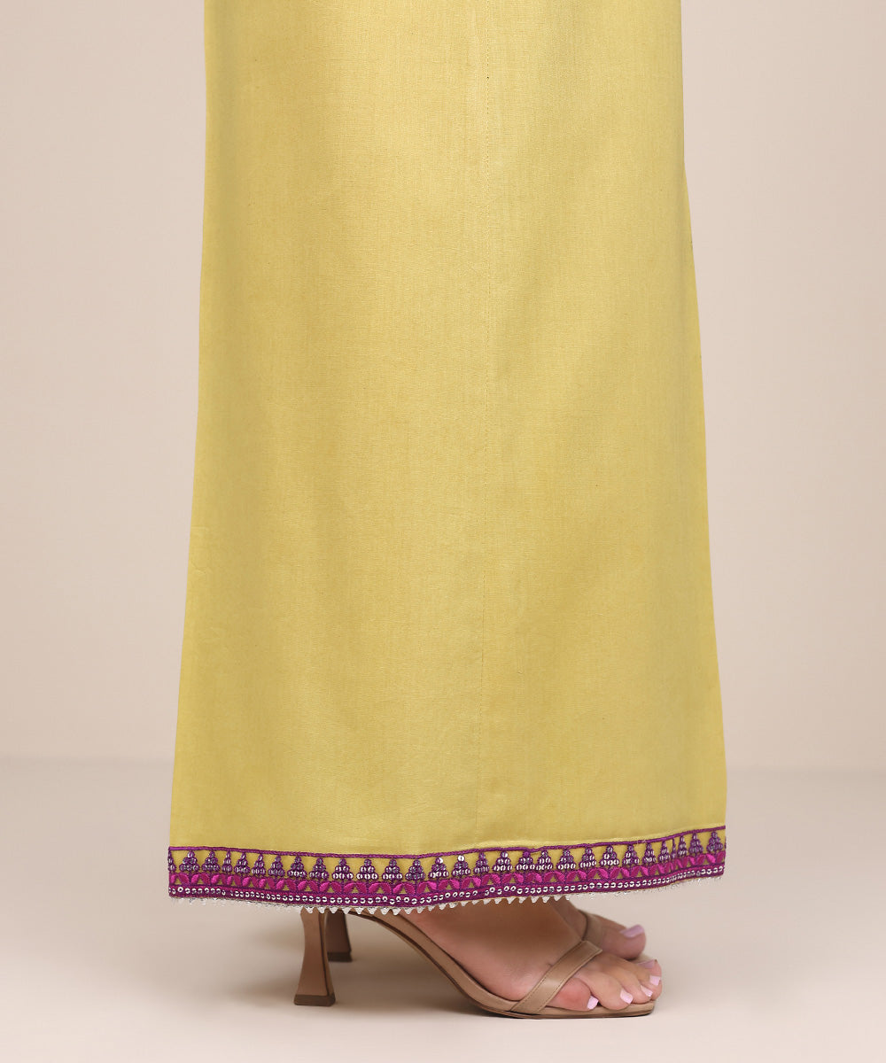 Women's Pret Cotton Viscose Yellow Embroidered Culottes