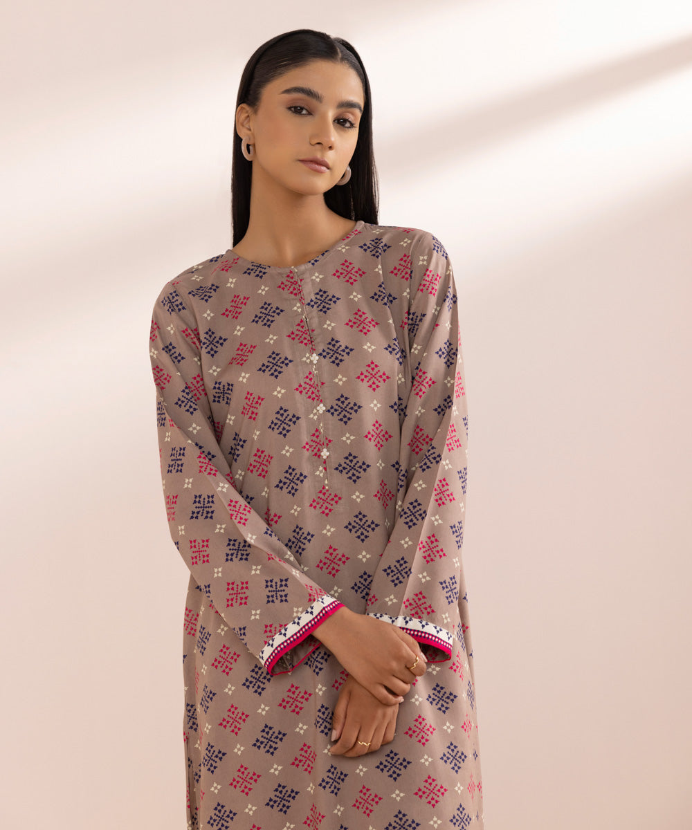 Women's Pret Arabic Lawn Brown Printed A-Line Shirt