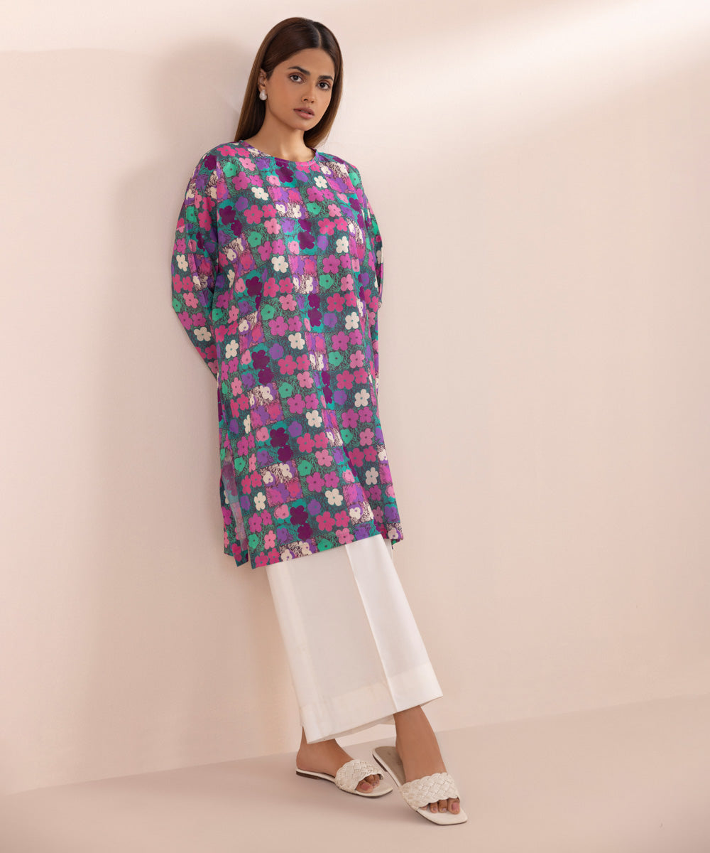 Women's Pret Arabic Lawn Purple Printed Boxy Shirt