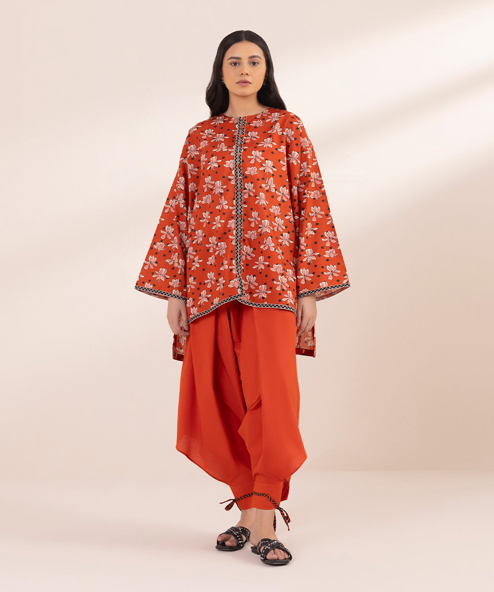 Women's Pret Textured Lawn Embroidered Pumpkin Orange Boxy Shirt