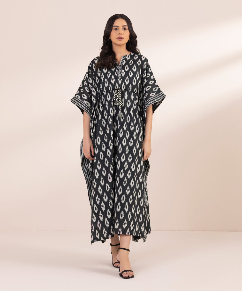 Women's Pret Lawn Printed Black and White Kaftan