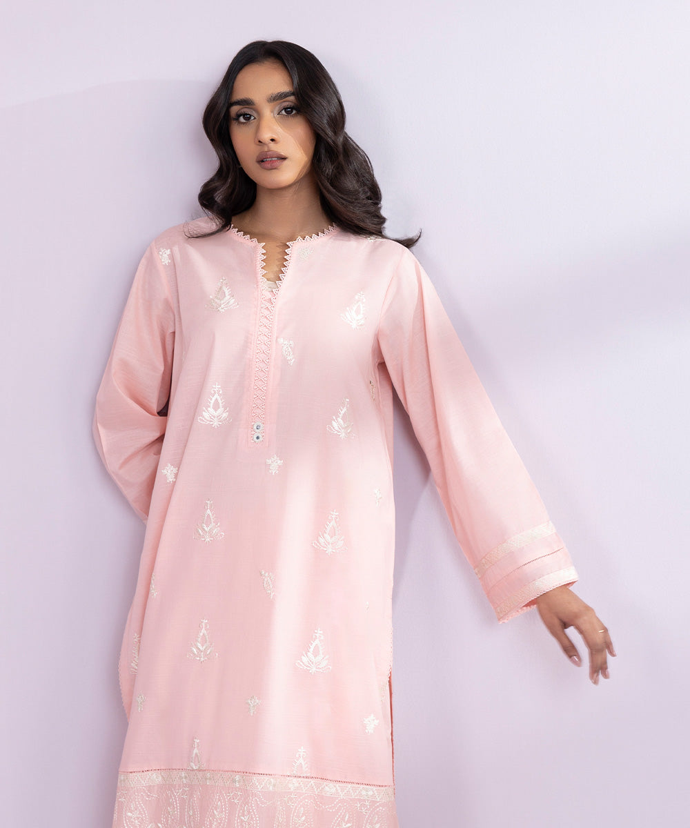 Women's Pret Lawn Embroidered Solid Pink A-Line Shirt