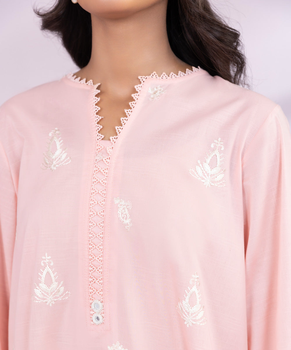 Women's Pret Lawn Embroidered Solid Pink A-Line Shirt