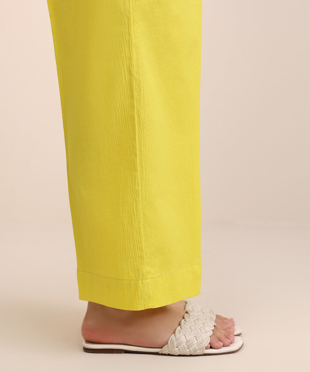 Women's Pret Seersucker Yellow Solid Straight Pants