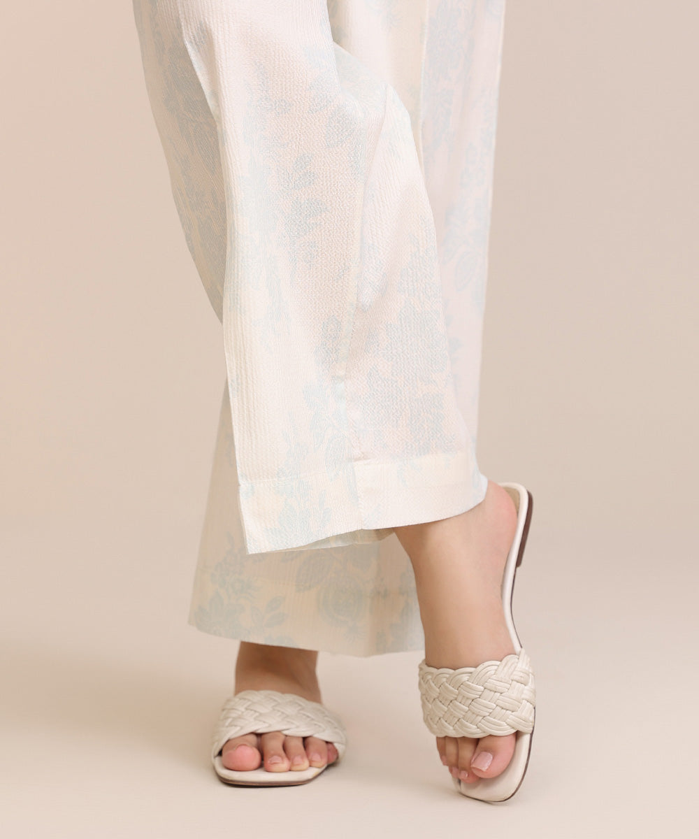 Women's Pret Seersucker Off White Printed Culottes