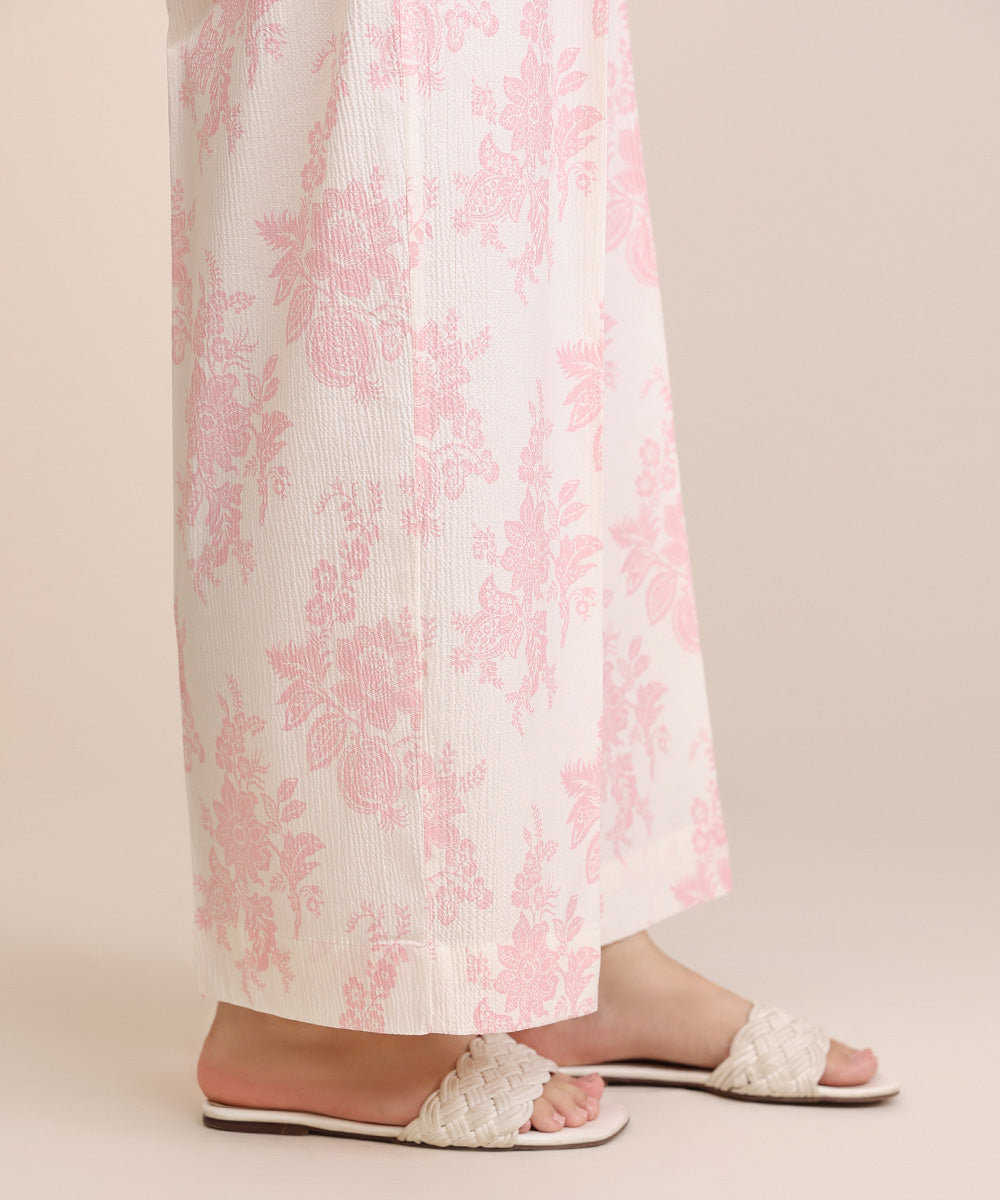 Women's Pret Seersucker Pink Printed Culottes