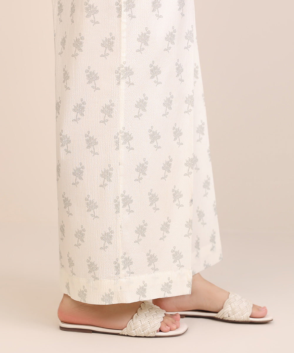 Women's Pret Seersucker Off White Printed Culottes