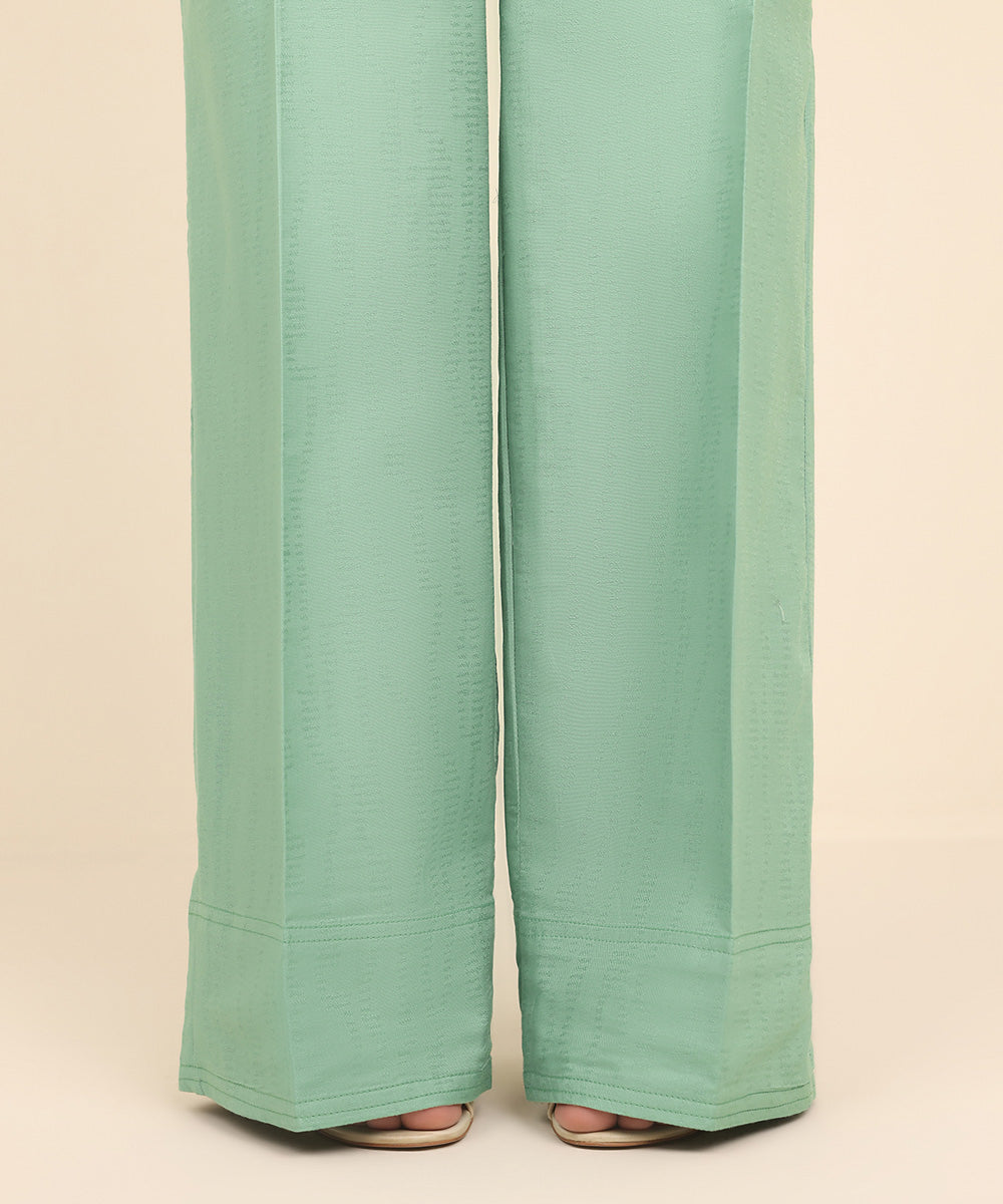 Women's Pret Cotton Jacquard Green Solid Culottes